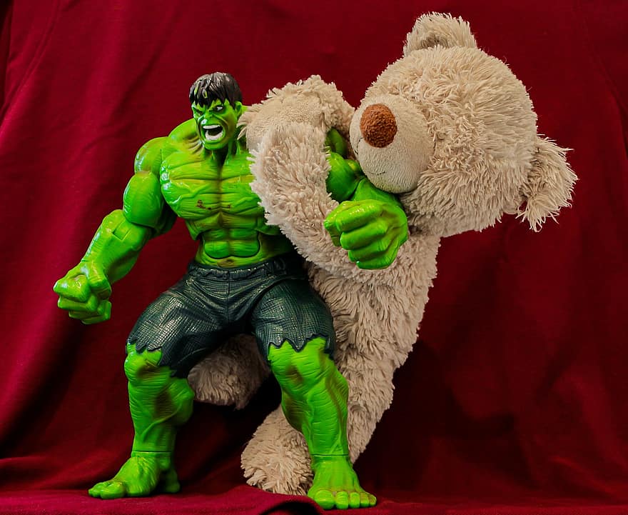 Hulk, peluix, suportar, superheroi, batalla, joguina, modern, art, nens, amics, enemics