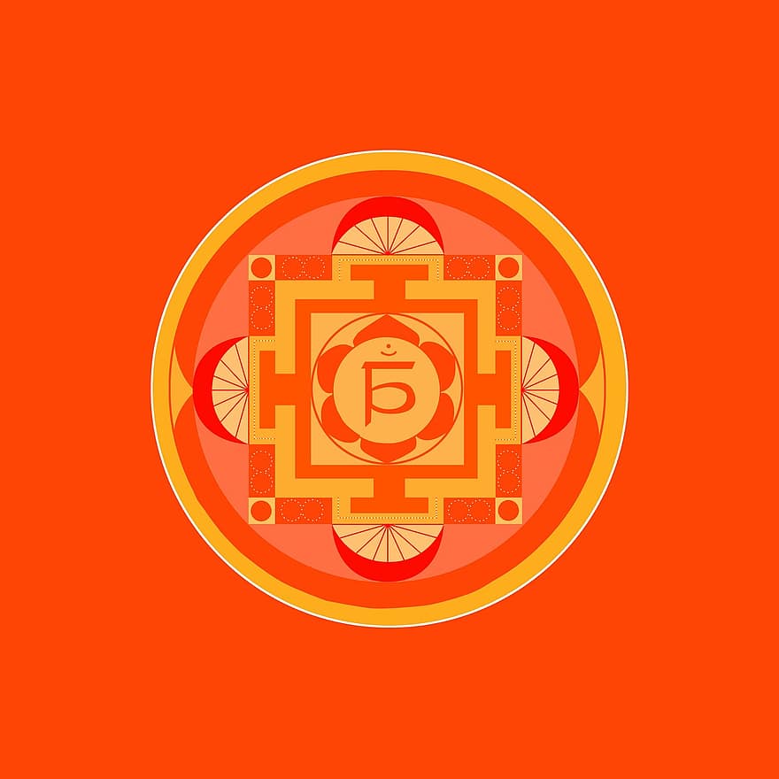 naranja, chakra, mandala, Svadhisthana, meditación, yoga, energía, símbolo