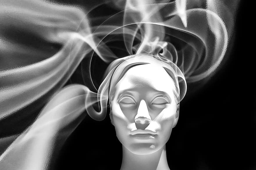 visage, âme, tête, fumée, lumière, triste, pensées, Lecteur d'esprit, des souvenirs, volatil, esprit