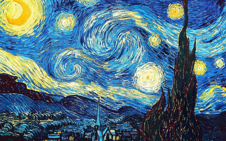 Žvaigždėta naktis, Vincentas Van Goughas, tapyba, naktis, dangus, Van Goughas, mėlyna naktis, mėlyna tapyba