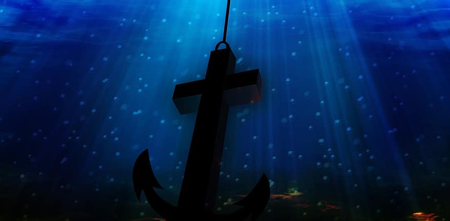 котва, море, кръст, религия, под вода, тапети, син кръст