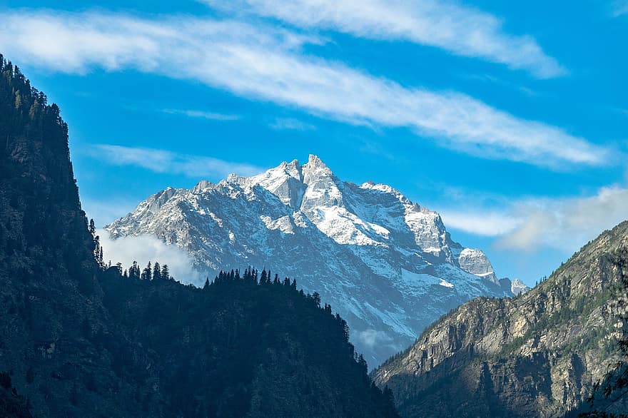 bjerge, indien, Himalyas, spids, sne, skyer, topmøde, naturskøn, himmel, bjerg, bjergtop