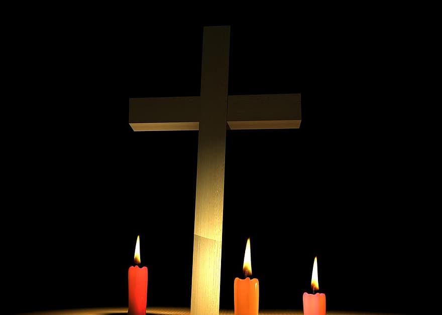 свещ, кръст, вяра, християнство, светлини, Бог, църква, християнин, религия, светлина