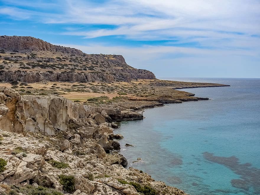 Cyprus, Kaap Greco, zee, klif, natuur, landschap, kust, toneel-, rotsformatie