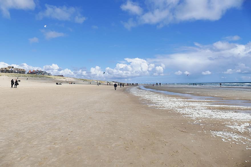 plage, mer, egmond, Pays-Bas, Hollande, le sable, côte, rivage, océan, horizon, ciel