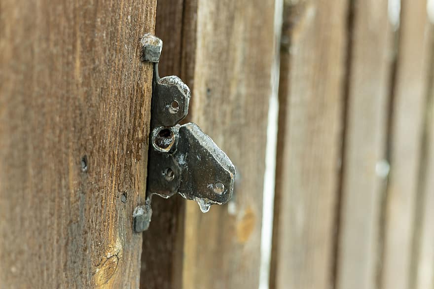 deur-, slot, hek, metaal, detailopname, hout, oud, Gesloten, staal, roestig, achtergronden