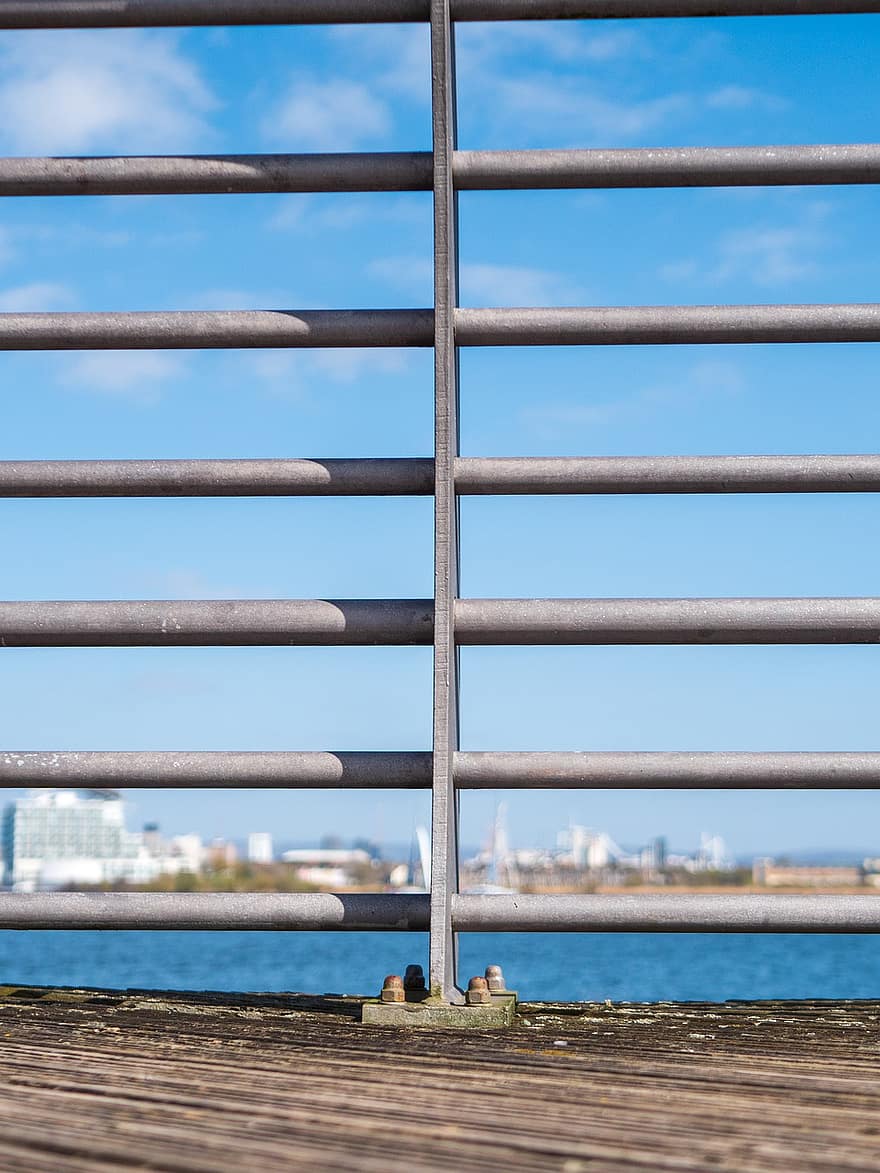 balustradă, gard, coastă, gard metalic, barieră, dafin, mare, ocean, gard de siguranță, structura, model