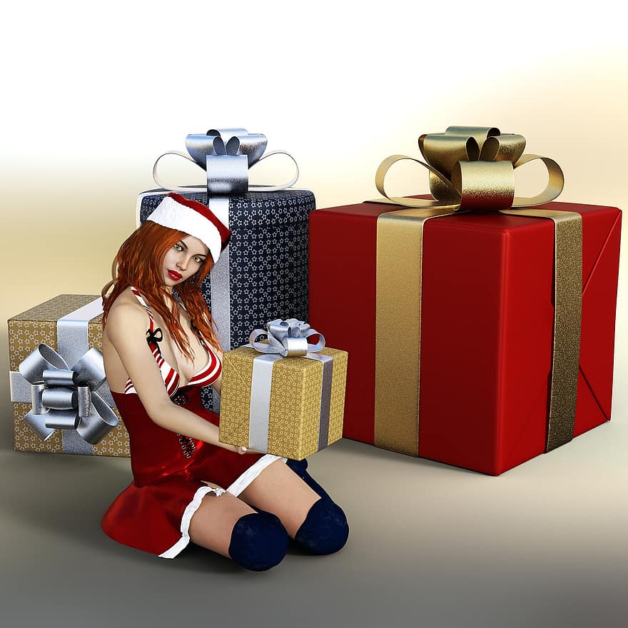 albero di Natale, sfondo di Natale, Rendering 3D, carta da parati di Natale, regali di Natale, sfondo