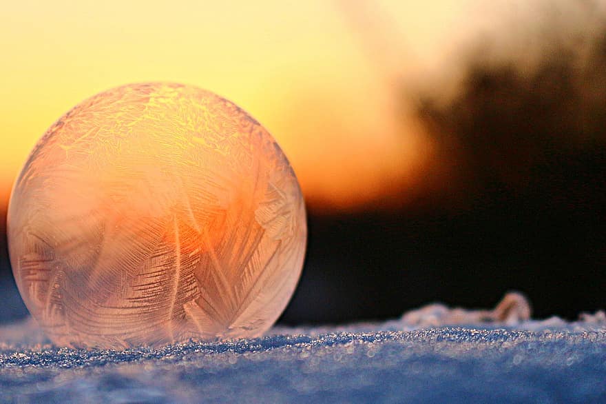 леден балон, мехур, сапун, замръзване, замръзнал балон, кристален балон, топка за лед, скреж, Зе, eiskristalle, топка