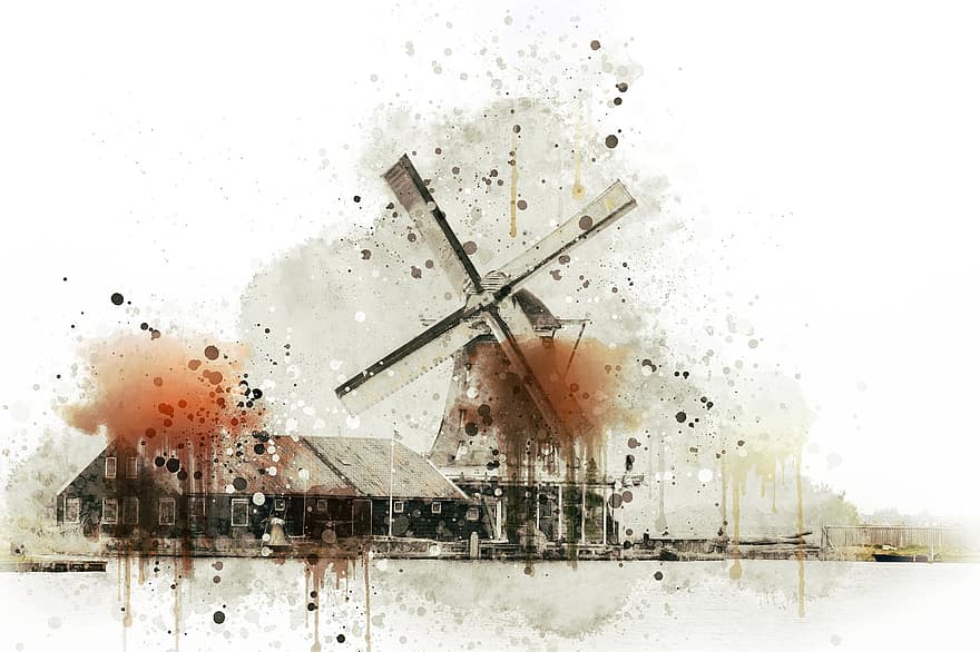 arquitetura, construção, holandês, energia, história, Holanda, casa, ponto de referência, panorama, moinho, Países Baixos