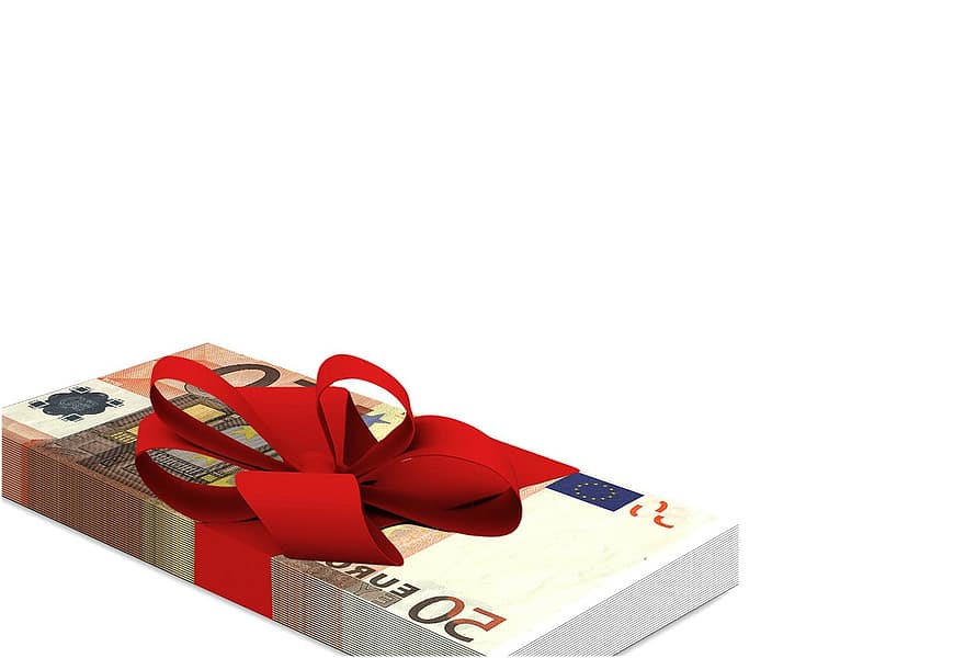اليورو ، مال ، مذكرة مصرفية ، حزمة ، هدية القوس ، هدية مجانية