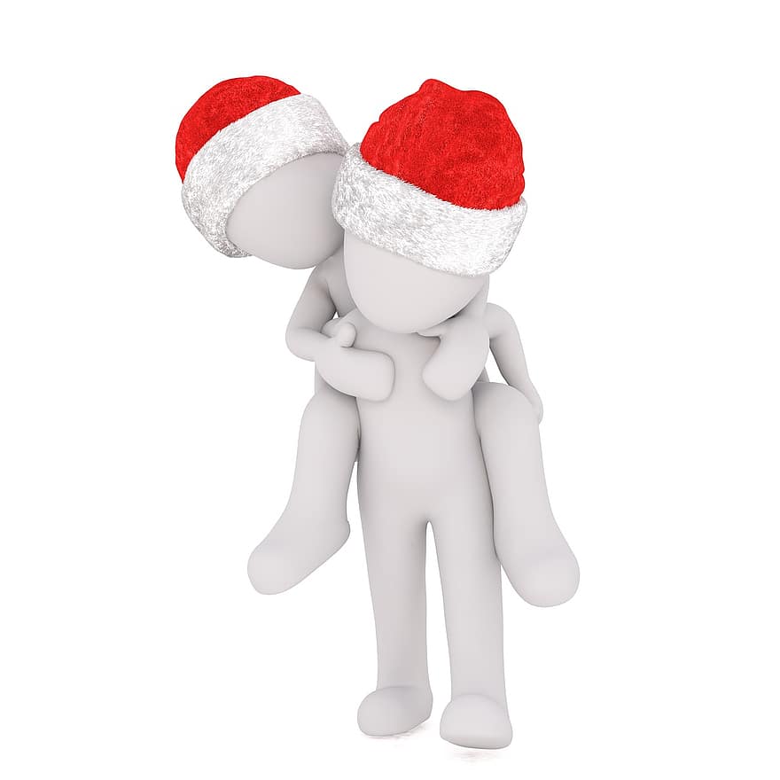 fehér férfi, 3D-s modell, izolált, teljes test, fehér, Karácsony, santa kalap, 3d, emberi, pár, szerelmeseinek