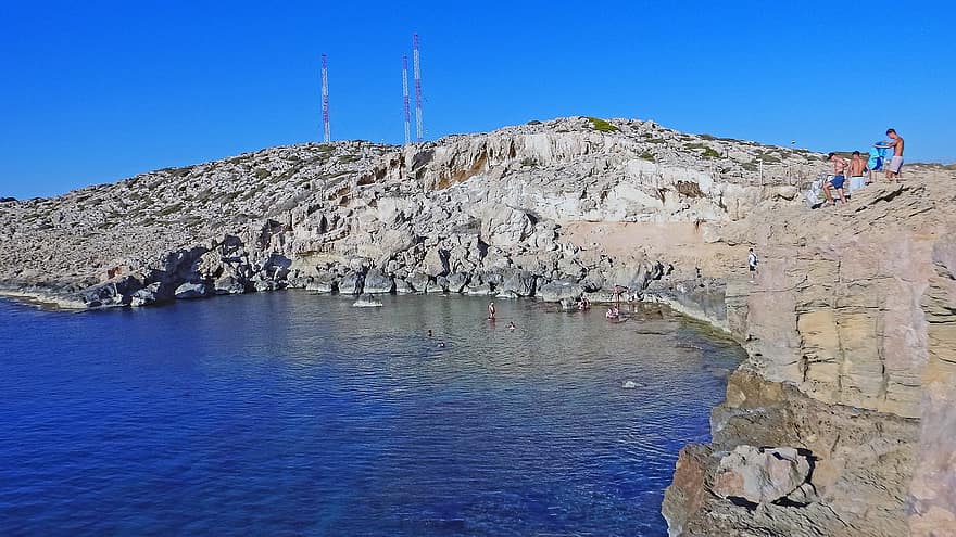 Ciprus, szikla, cavo greko, tenger, természet, kék, víz, tengerpart, nyári, tájkép, vakáció