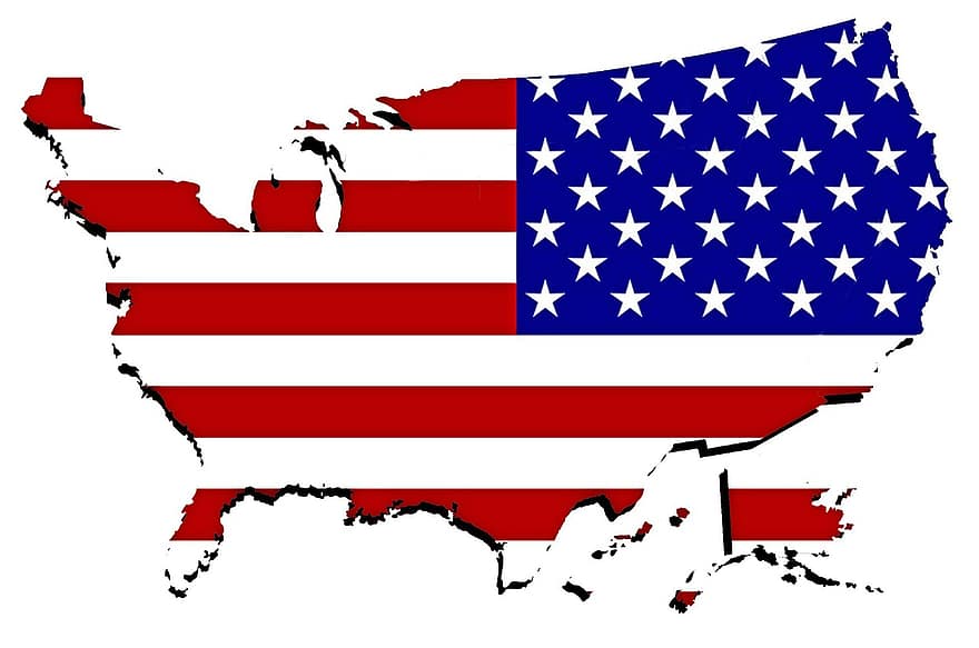 kart, usa, flagg, isolert, Amerika, omriss, nasjonal, ferie, stjerner, plassering, grenser