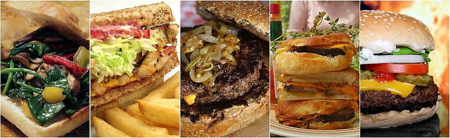 Sandwiches, Collage, Lebensmittel-Collage, Fotocollage, Lebensmittel, Sandwich, Mittagessen, Snack, Mahlzeit