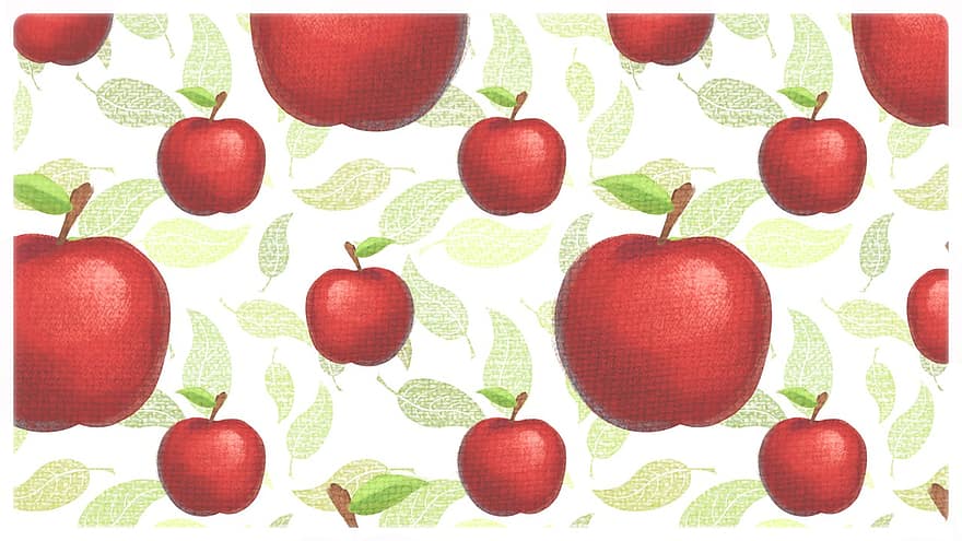 Apples, Fruit, Fresh, Pattern, Ripe, Food, Healthy, Nutrition, Vitamins, Leaves, Vintage