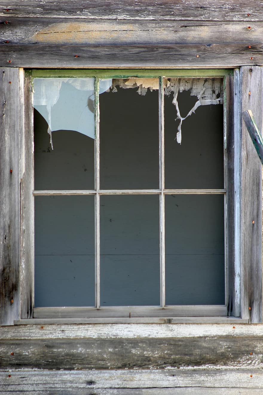 ventana, vaso, roto, madera, casa, antiguo, sucio, abandonado, pared, característica del edificio, dañado