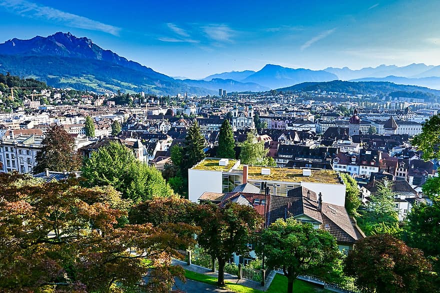 lucerne, Schweiz, by, sightseeing, landskab, Europa