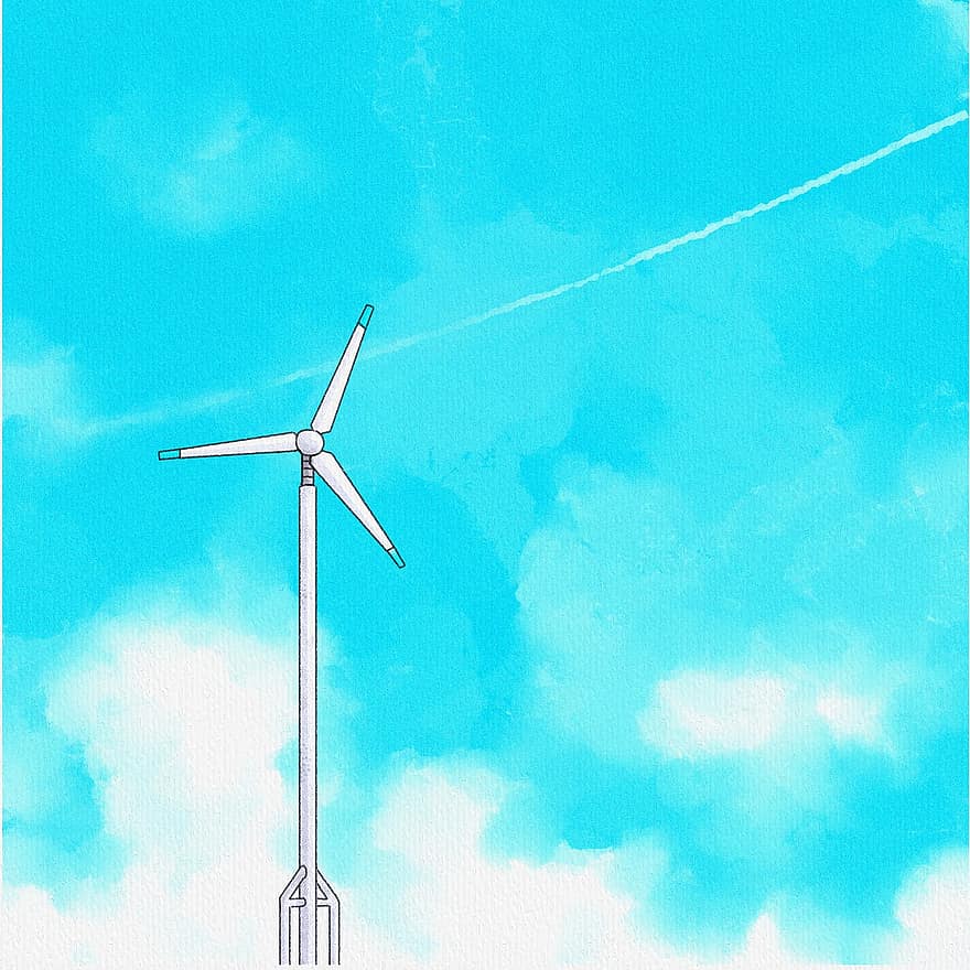 fantazie, vítr, modrá obloha, větrný mlýn