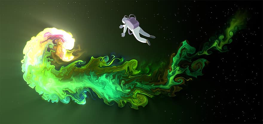 ilustrasi, Latar Belakang, astronaut, ruang, alam semesta, galaksi, nebula, langit, malam, penuh warna, cahaya