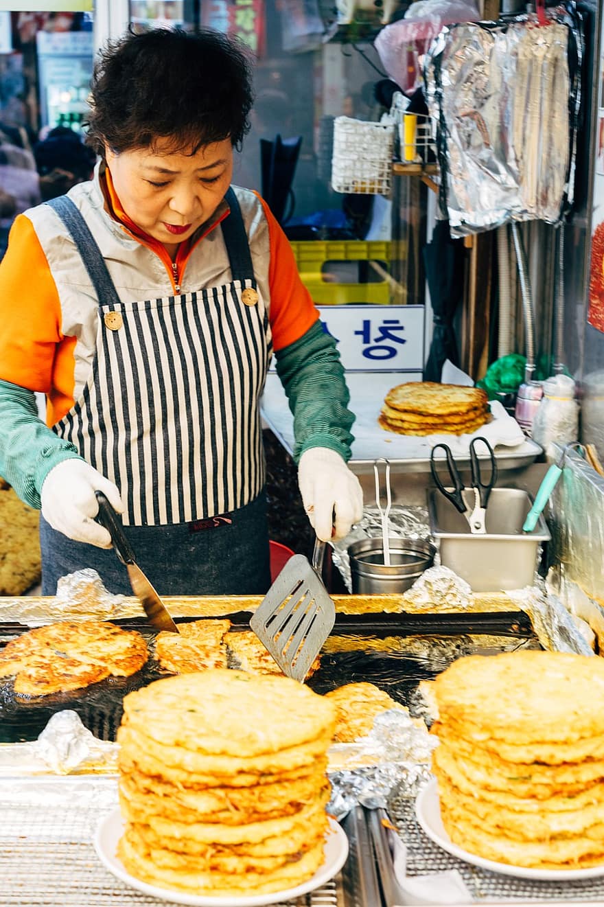 Azijoje, Pietų Korėja, korėjiečių, valgyti, vaikas, šeima, virėjas, moteris, žmonių, virtuvė, laimingas