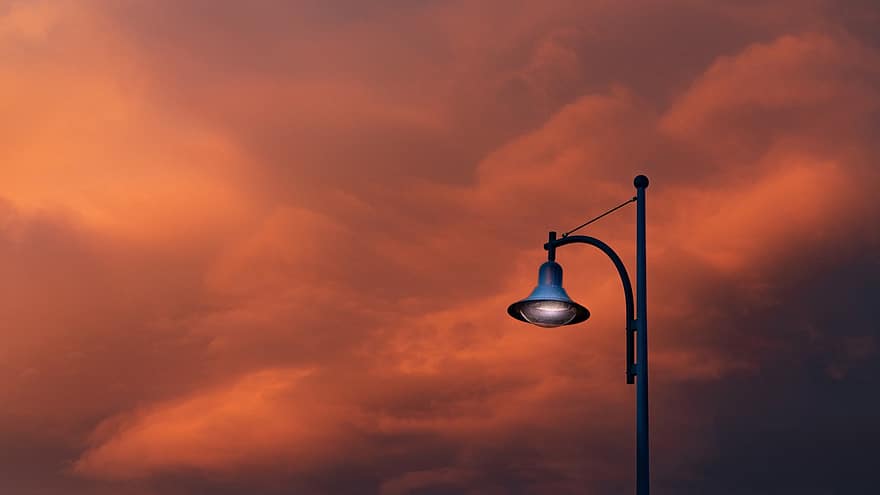 utcai lámpa, lámpa, lámpaoszlop, fény, napnyugta, ég, Napkelte, horizont, szürkület, pálya, narancs