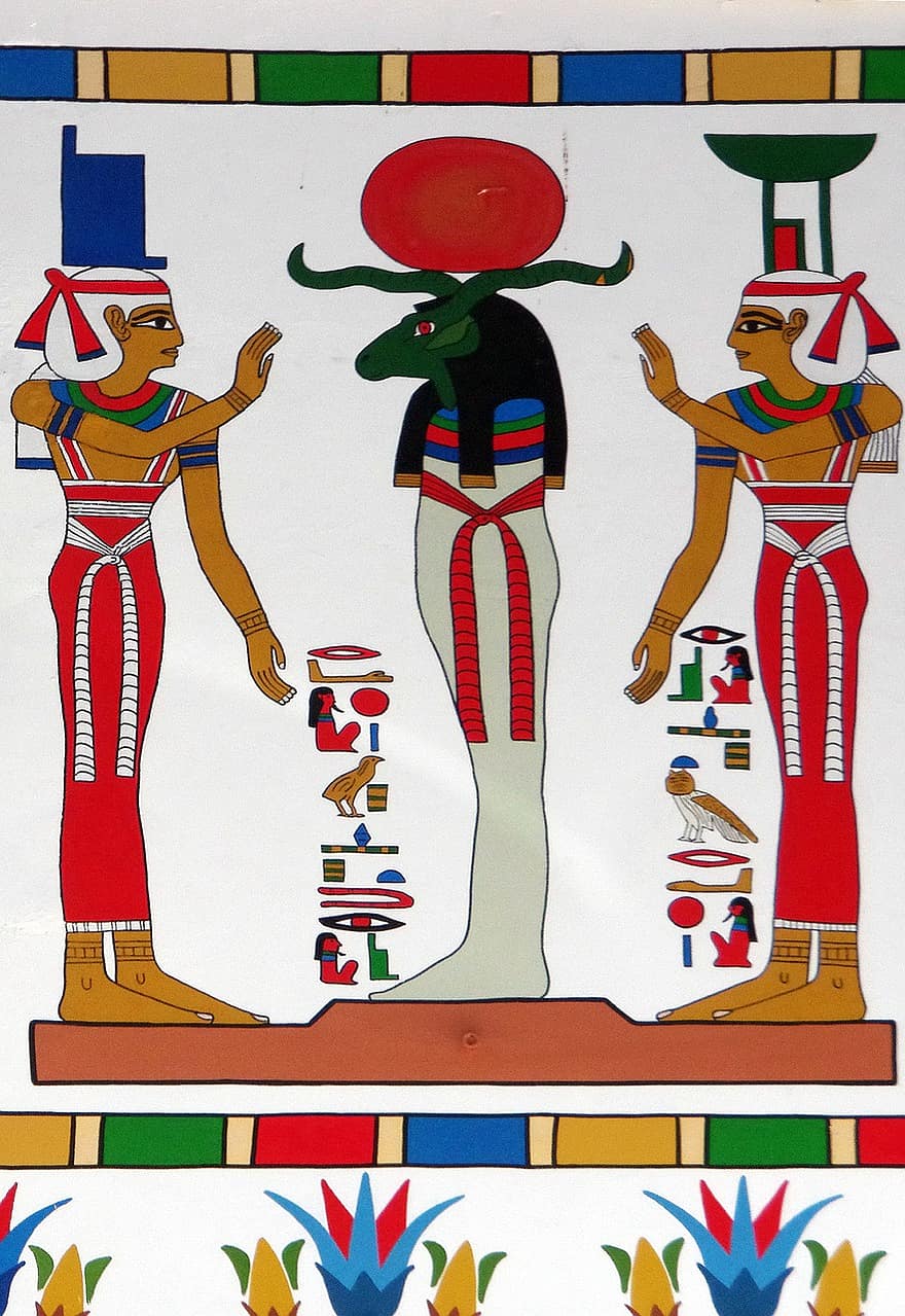 hieroglify, Egipt, bogowie, fresk, obraz, osiris, starożytny, sztuka, religia, ilustracja, wektor