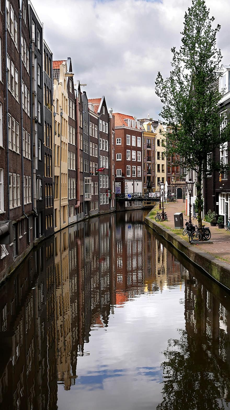 amsterdam, by, kanal, vandveje, bygninger, by-, vand, afspejling, holland
