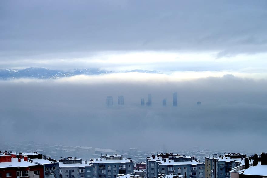 natură, oraș, ceaţă, peisaj de ceata