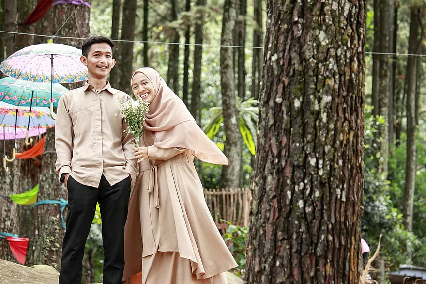 bryllup, par, muslim, før bryllupet, islam, indonesisk, lykkelig, kjærlighet, forhold, Mann