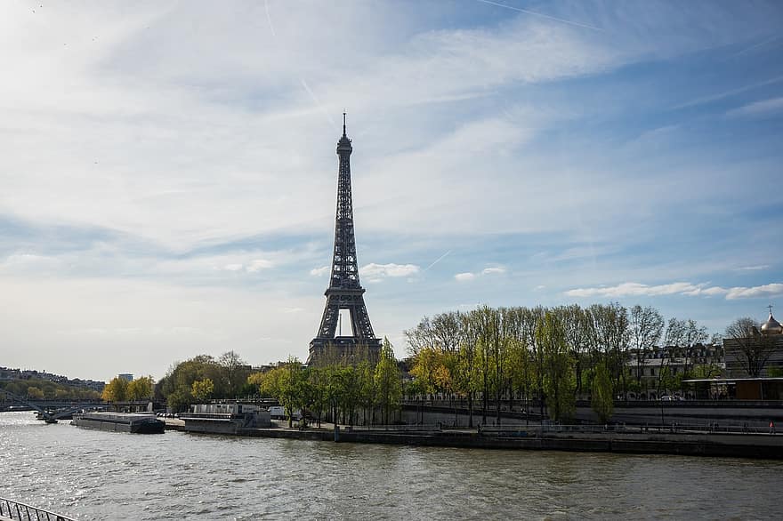 Eiffel Tower, Seine, Paris, France, Landmark, Structure, Architecture, River, Monument, Building, City