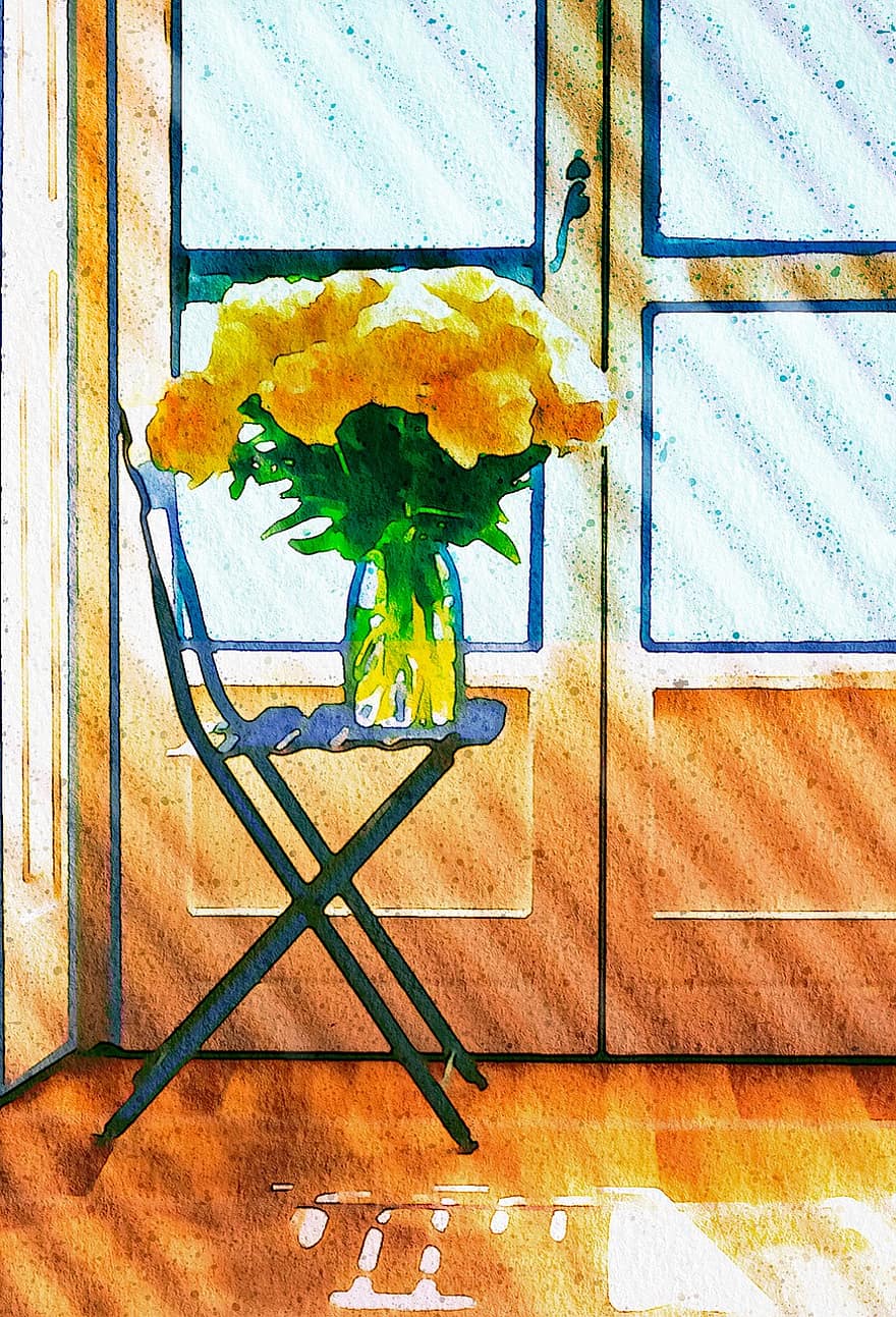 Watercolor, Floral, Still Life, Vase, Flowerpot, Letters, Book, Watercolour, Nature, Painting, Bouquet