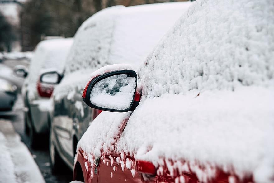 снег, зима, машины