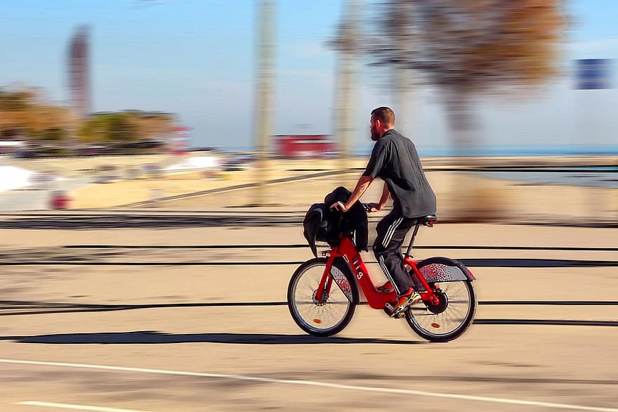sepeda, pengendara sepeda, mengangkut, urban, gerakan, olahraga, kota, barcelona