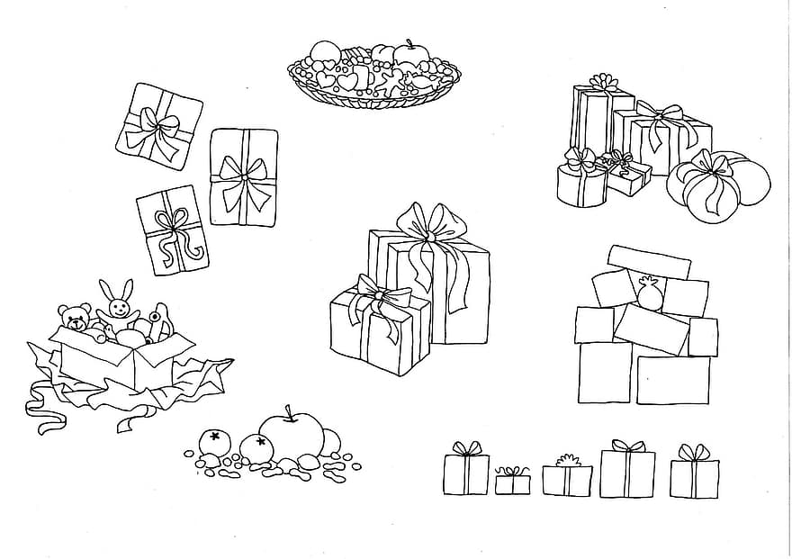 cadeaux, coffrets cadeaux, donner, assiette de noël, papier carton, Noël, surprise, fabriqué, paquet, emballage
