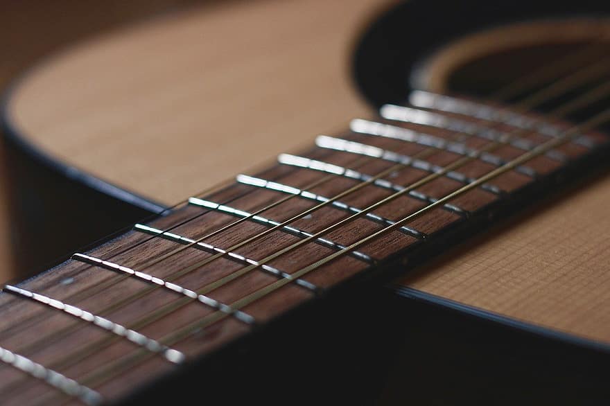 Guitar, Acoustic Guitar, Fender, Acoustic, Guitar Strings, Music, Closeup, close-up, musical instrument, wood, fretboard