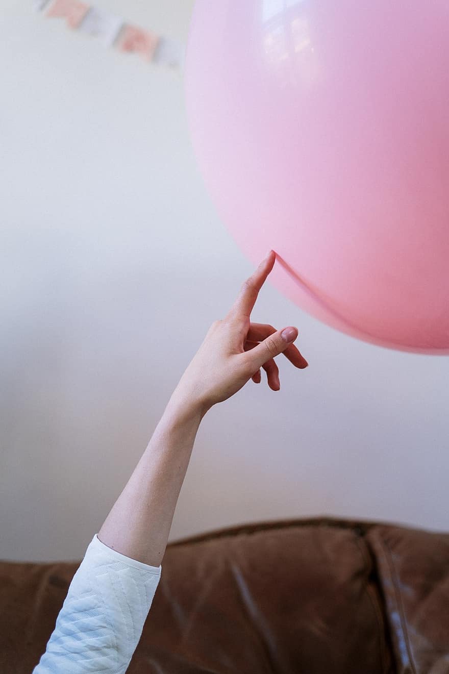 mão, balão, sofá