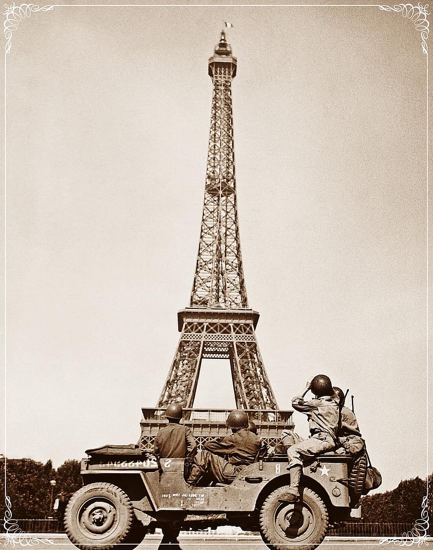 Eiffel, tårn, paris, Frankrike, krig, soldat, Eiffeltårnet, landemerke, Europa, reise, turisme