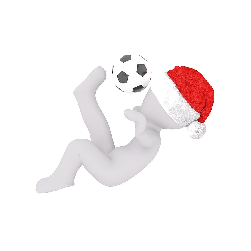 bílý samec, 3D model, postava, bílý, Vánoce, klobouk santa, Fotbal, hrát fotbal, hrát si, světový šampion, Mistři světa ve fotbale