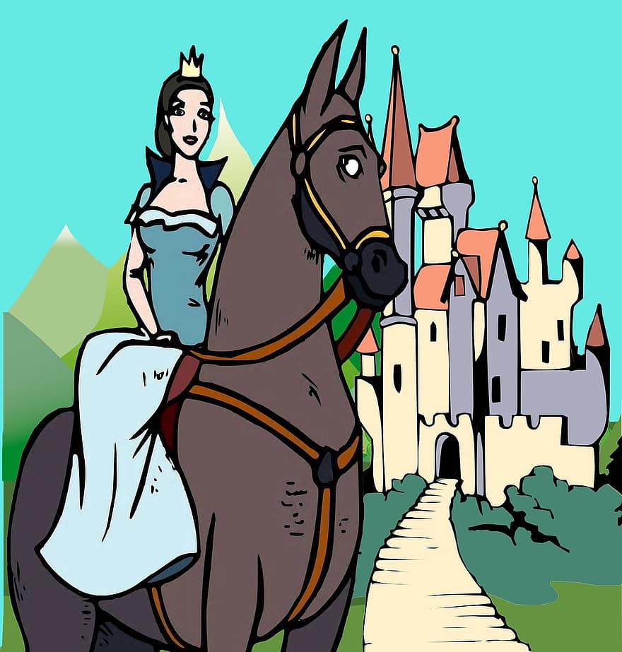 princesa, castillo, historias de niños, ilustración, cuentos de hadas, fantasía, caballo, medieval, niños
