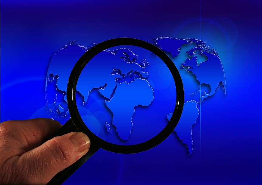 Earth, Continents, Globe, Planet, Magnifying Glass, Hand, Keep, Viewing, Spotlight, Investigation, World