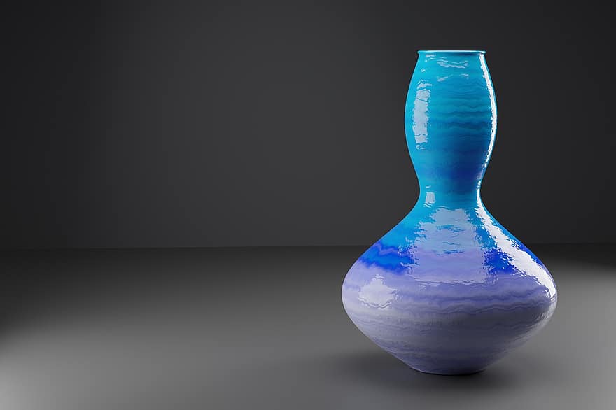 Rendering, 3d, Render, Vases, Vase, Design, Empty, Clear, Copy Space, Background, Blue