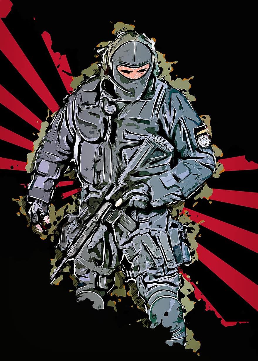Man, Male, Soldier, Police, Security, Professional, Human, Person, Digital Vector, Manipulation