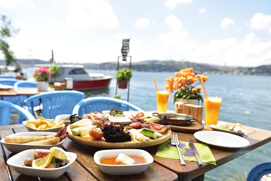 aamiainen, ruoka, hillo, Istanbul, Bosporin, aamu, herkullinen, kahvila, terve, tuore