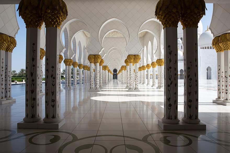 dôme, mosquée abu dhabi, Allah, arabe, architecture, Asie, bâtiment, colonnade, Culture, dhabi, Dubai