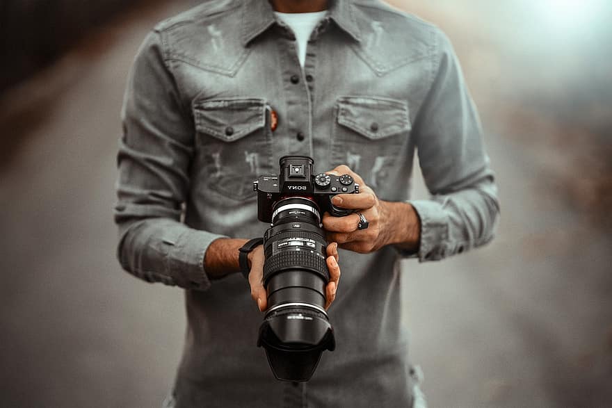 sony, fotógrafo, Câmera, homem, fotógrafo masculino, fotografia, foco, lente, Garoto, lentes da câmera, equipamento de fotografia