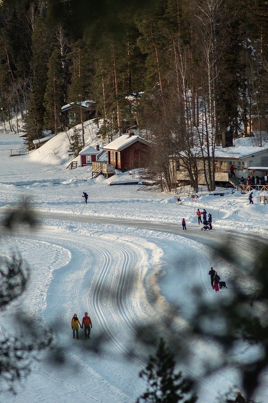 śnieg, zimowy, jazda na nartach, ludzie, trasa narciarska, zaspa, rekreacja, sport, Natura, krajobraz, tuusula