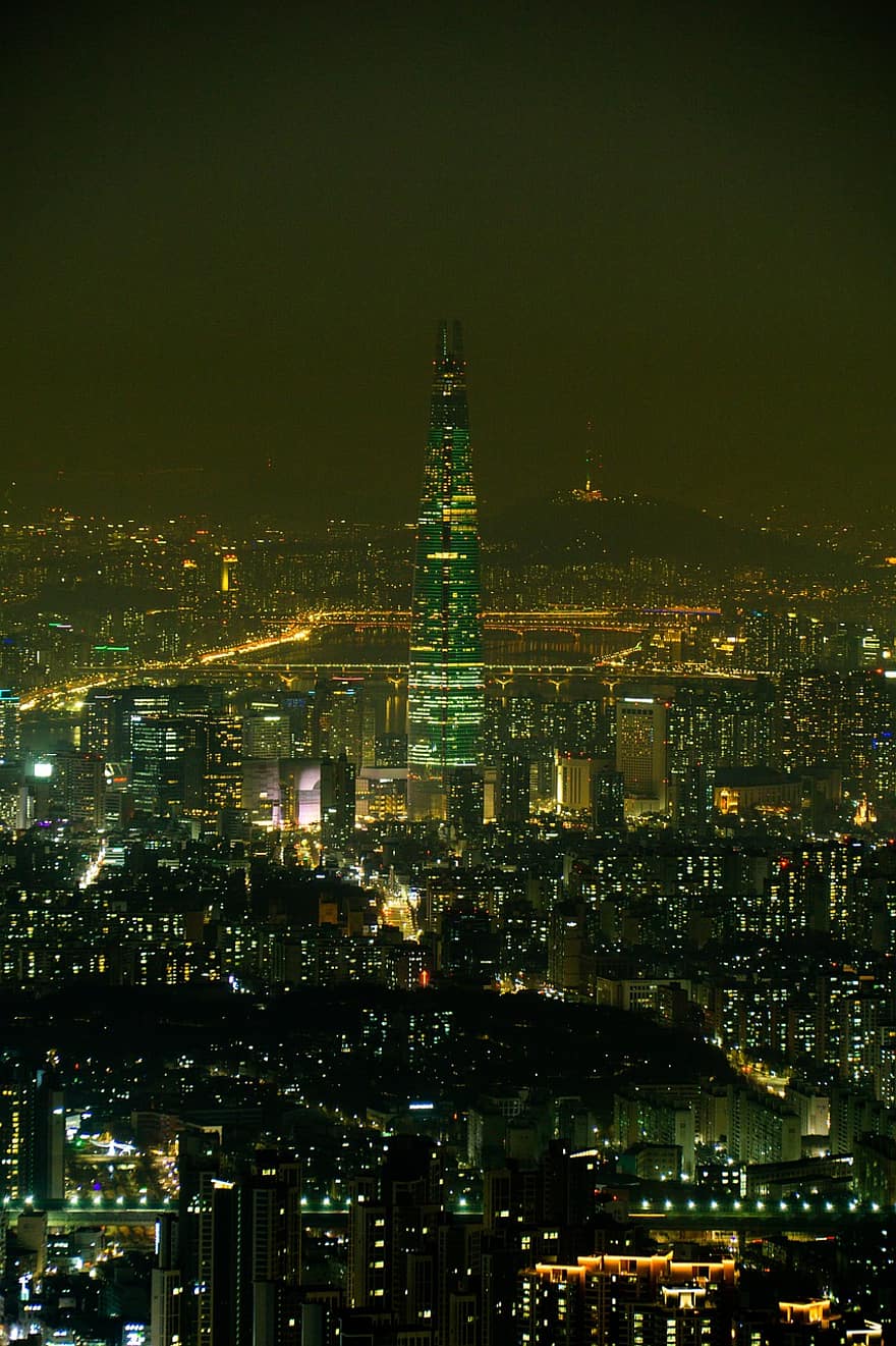 Soul, matkustaa, kaupunki, matkailu, Etelä-Korea, lotte-maailman torni