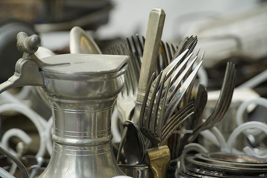 nádobí, příbory, stříbro, Vidlička