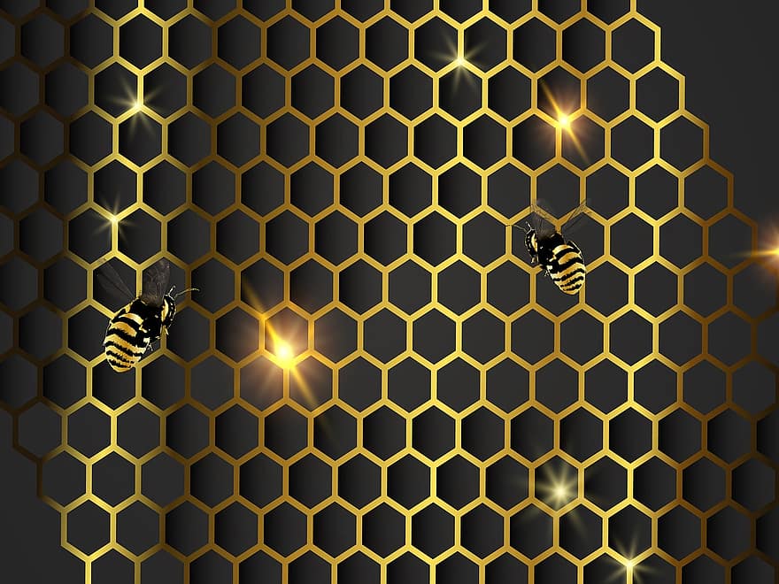 bier, bikube, honeycomb, bakgrunn, Gylden honningkake, glødende, honning, Bie, mønster, sekskant, abstrakt